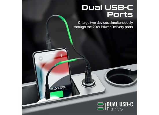 Promate Bullet-PD40 Super-Mini Ultra-Fast Car Charger with 40W Dual USB-C Ports